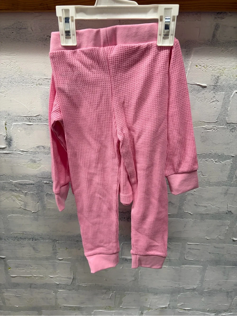 2 Sets Kids Pink Waffle Knit Thermals